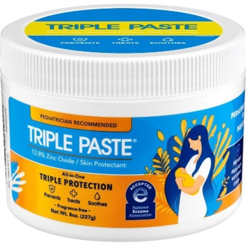 Triple Paste Diaper Rash Cream with Zinc Oxide Skin Protectant for Baby Skin Care, 8 oz
