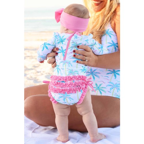 Long Sleeve Rash Guard With Ruffle Bottom | Blue Lagoon