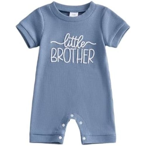 allshope Newborn Baby Boy Summer Outfit Romper New To The Crew Embroidery Jumpsuit Cute Infant Waffle Clothes