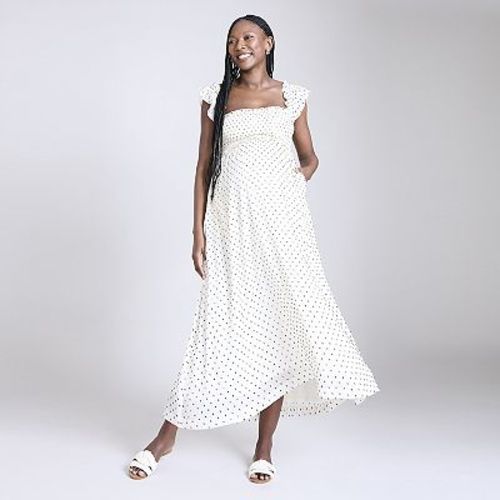 Maternity Motherhood® Sleeveless Ruffle Shoulder Smocked Dress