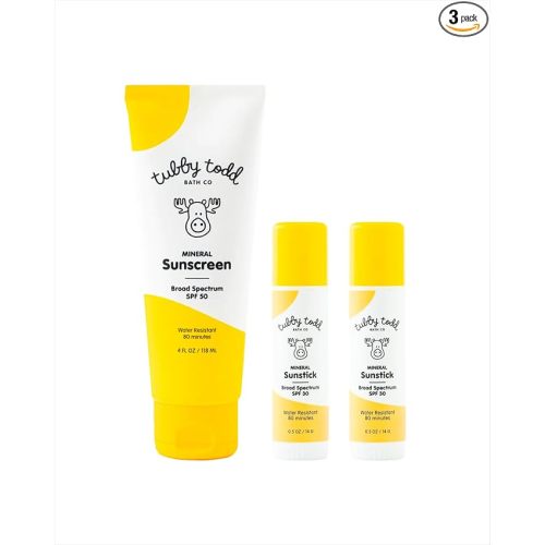 Tubby Todd Face and Body Mineral Sunscreen Kit for Baby, Toddler and Kids - Sunscreen 4 Fl Oz and Sunstick 0.5 Oz Duo Bundle - Fragrance-Free