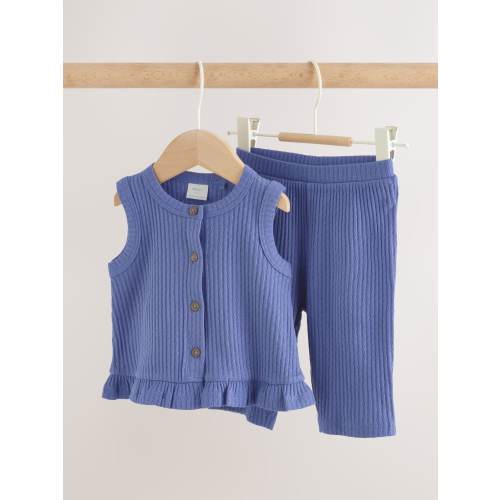 Blue Rib Baby Top And Wide Leg Trousers Set 2 Piece (0mths-2yrs)