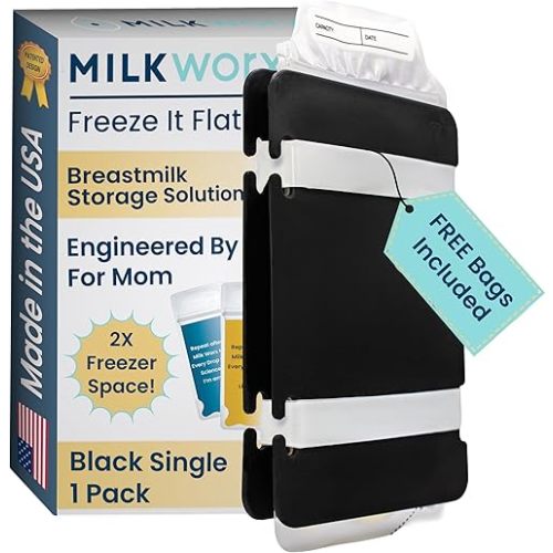 Freeze It Flat Breastmilk Freezer Storage System - Space-Saving Organizer for Breast Milk Storage Bags - Freezer Organization Made in USA (Black, Single 1-pk +)