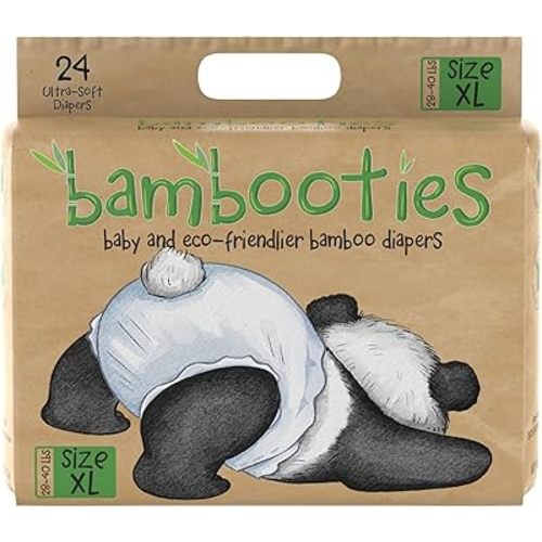 Bamboo Baby Diapers, Totally Chlorine Free for Sensitive Skin for Newborns to XXL. Hypoallergenic & Non Toxic Eco Friendlier Plant-Based Materials. TCF XL Size 5 (24 ct)