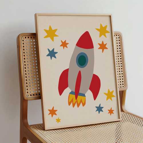 Rocket Ship Nursery Art | Modern Space Illustration, Stars Print | Vehicle Wall Art | Kids Room Decor | Spaceship Nursery Print