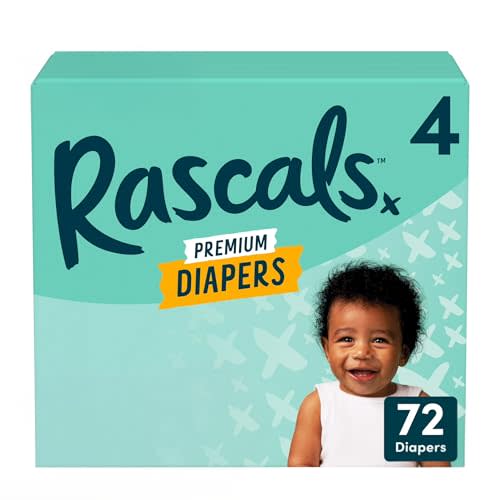 Rascals Premium Absorbent Baby Diapers with Deep Pocket and Triple Leak Guards for Blowout Protection (4-72ct)