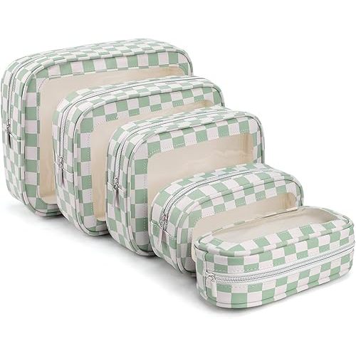 5PCS Diaper Bag Organizer Pouch Set,TSA Approved Toiletry Bag, Waterproof TPU Makeup Bag Set, Travel Organizer Bags for Women and Kids