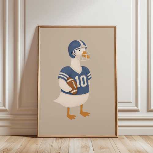 Football Goose Nursery Print, Sports Wall Art for Kids Room, Animal Football Poster