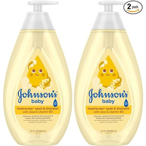 Johnson's Baby Head-To-Toe Baby Wash&Shampoo + Aloe&Vitamin B5, 2-in-1 Bath Wash Gently Cleanses Newborn's Delicate Skin&Hair,Hypoallergenic,No Added Parabens,Dyes-&Sulfates, 27.1 fl. Oz (Pack of 2)