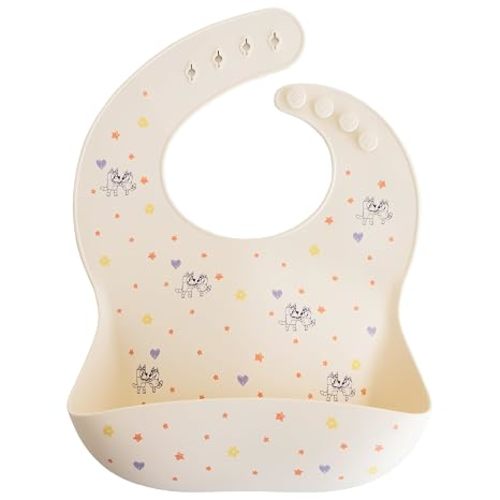 mushie Silicone Baby Bib | Adjustable Fit Waterproof Bibs (Bees)