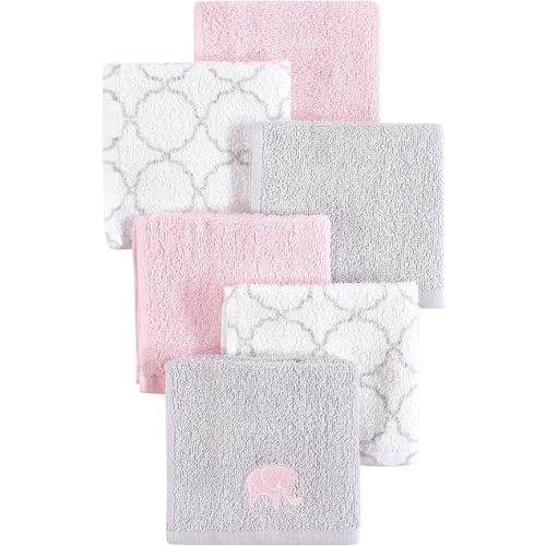 Hudson Baby Unisex Baby Super Soft Cotton Washcloths, Pink Elephant, One Size