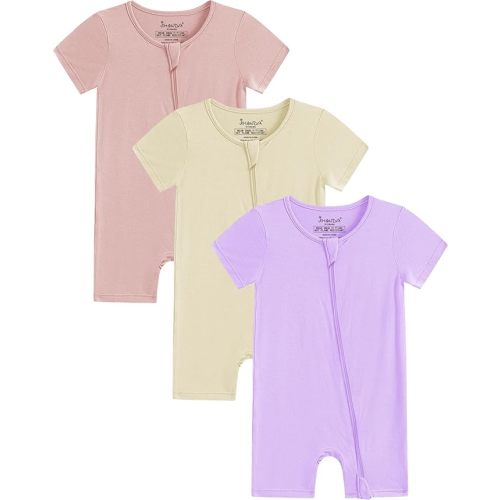 Jimonda Boys Baby Girls Short Sleeve Romper Unisex Baby Footless Pajamas With Viscose 2-Way Zipper Front 3Pcs0-24Months