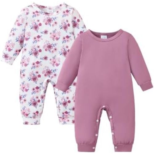 NZRVAWS Baby Girl Clothes Newborn Romper Infant Jumpsuits 2-Pack Outfit Long Sleeve Fall Winter Bodysuits 0-18 Months
