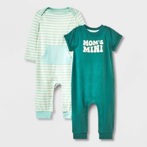 Baby 2pk Mama Romper Set - Cat & Jack™ Turquoise Green, Size: 0-3M