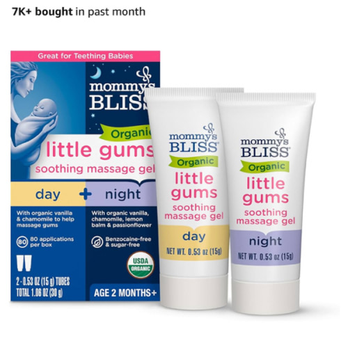 Mommy's Bliss Organic Little Gums Soothing Massage Gel Day and Night Combo, Great for Teething Babies, Age 2 Months+, Sugar Free, Mild & Sweet Flavor, 2 - 0.53 Oz Tubes (Pack of 1)