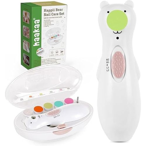 Haakaa Happii Bear Rechargeable Electric Baby Nail Trimmer – Baby Nail Clippers/Baby Nail File – Whisper Quiet & LED Lights