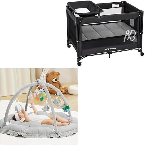 Angelbliss 5 in 1 Baby Gym Mat + 4 in 1 Pack and Play with Bassinet