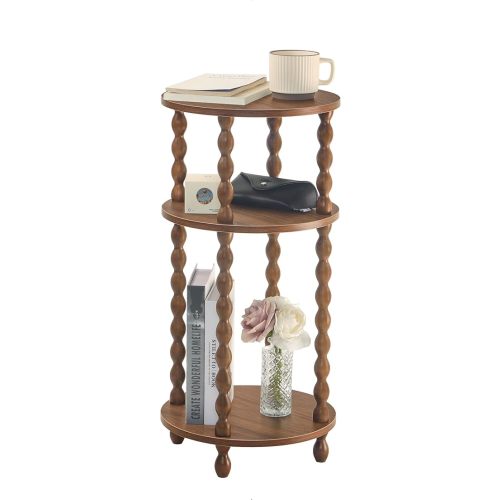 AWASEN Small Round End Table, Round Side Table with 3-Tier Open Shelf for Small Spaces, Wood Accent Table Nightstand for Bedroom, Living Room, Office, Walnut Brown