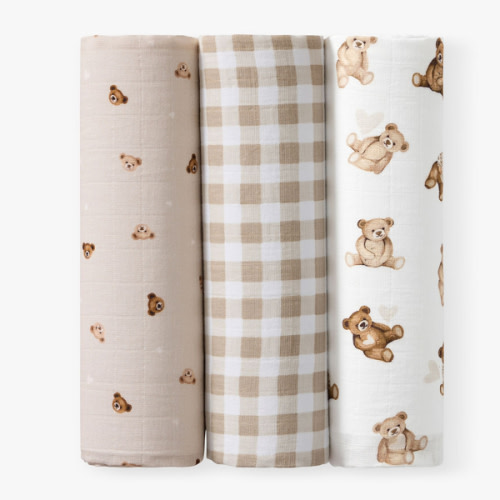 Teddy Bear Muslin Swaddle Set | Pottery Barn Kids