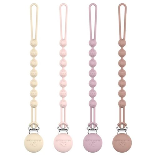 Cuddle Campus Silicone Pacifier Clip Holder with One Piece Design,Soft Flexible Binky Clips with Texture for Baby Boy and Girl Pack of 4 (0-6m)