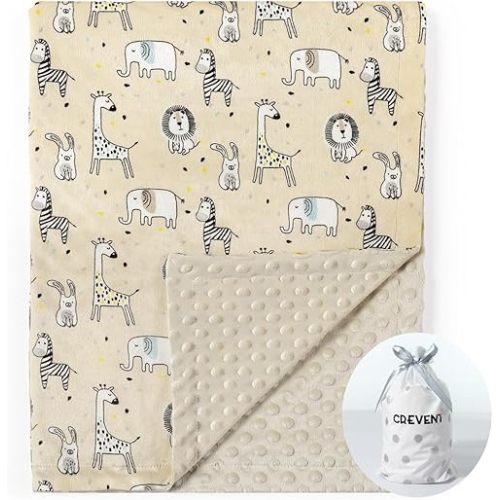 CREVENT Manta acogedora de visón suave y cálida, embalaje de regalo con cinta para bebé recién nacido, cochecito de cuna, para uso en todas las estaciones (zoológico de 30 x 40 pulgadas)
