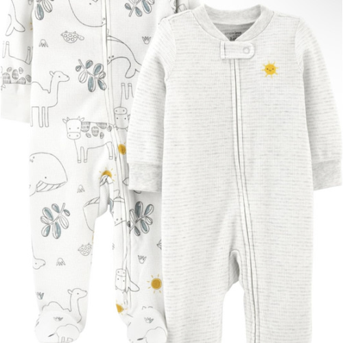 Simple Joys by Carter's unisex-baby 2-way Zip Thermal Footed Sleep and Play, Pack of 2