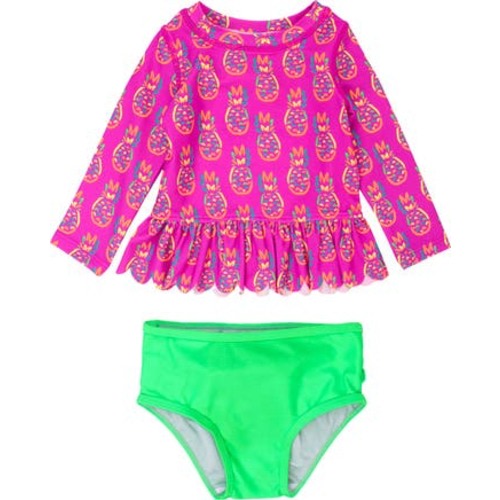 Girls UPF50+ Sun Protected Scallop Hem Long Sleeve Rash Guard Bikini