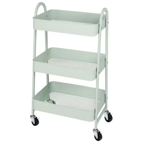 3 Tier Utility Rolling Cart, Premium Metal Mobile Storage Cart with Lockable Wheels, Ultimate Organizer for All-Room- Green