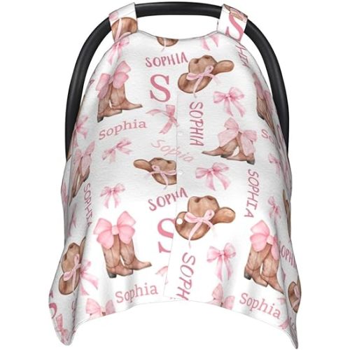 Personalized Baby Car Seat Canopy – Cowgirl Infant Nursing Cover with Name, Car Seat & Stroller Cover for Girls
