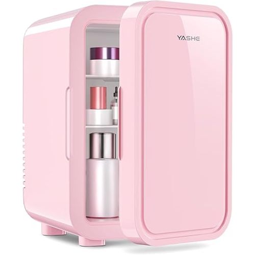 YASHE Mini Fridge, 6 Liter/8 Can 110V AC/DC Portable Thermoelectric Cooler Refrigerators for Bedroom, Skincare, Beverage, Office, Dorm Room and Car, Pink