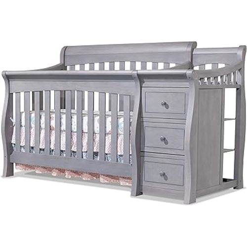Sorelle Furniture Princeton Elite Crib and Changer Classic -in- Convertible Diaper Changing Table Made of Pine Wood Non-Toxic Wooden Baby Bed Toddler Childs Daybed Full-Size Nursery - Weathered Grey
