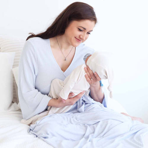 Ice Blue Bamboo Waffle Knit Maternity Robe