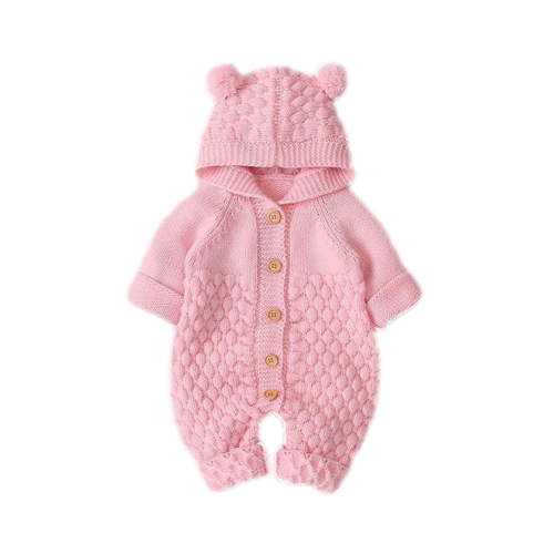 Edvintorg Toddler Baby Knitted Romper Long Sleeve Newborn Baby Girls Boys Winter Warm Coat Knit Outwear Bear Ear Hooded Jumpsuit