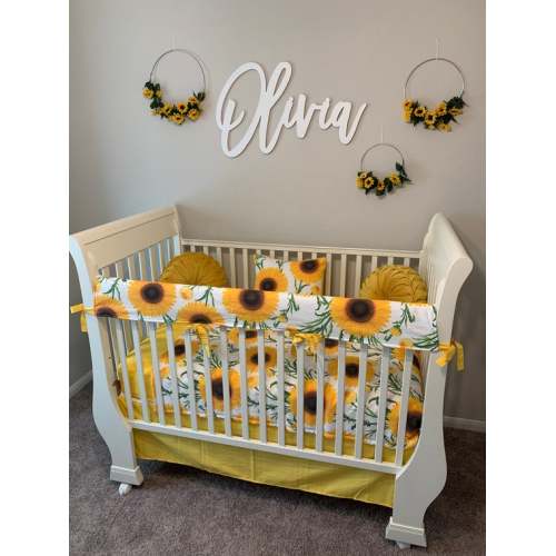 Large Sunflowers 2 - 6 Piece Baby Crib Bedding Set MADE TO ORDER
,
Standard Crib Set
,
Sunshine Yellow
