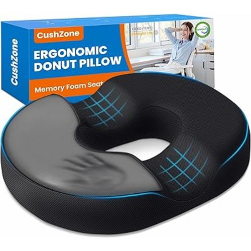 CushZone Donut Pillow Seat Cushion for Postpartum Pregnancy, Large Ergonomic Chair Seat Cushions, Office Chair Cushion, Breathable Hemorrhoid Pillow, Lifting Chair Pads for After Surgery(Black)