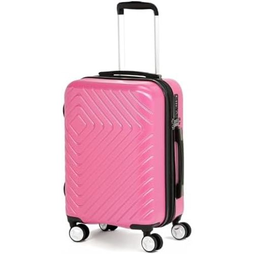 Amazon Basics 21" Hardside Carry-On Luggage with TSA Lock, Hardshell Suitcase With Wheels, Expandable For 25% More Capacity, With Scratch-Resistant Geometric Surface, 4 Multi-directional Wheels, Pink