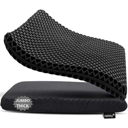 Gel Seat Cushion, Jumbo&Thick Gel Cushion Chair Pads with Non-Slip Cover for Home Office Car Seat Wheelchair, Soft Breathable Honeycomb Seat Pads for Relieve Hip Pain,Black 20x20x1.9inch