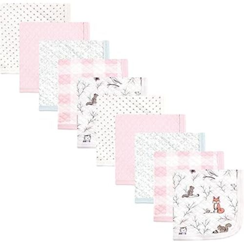 Hudson Baby Unisex Baby Quilted Cotton Washcloths, Enchanted Forest, One Size