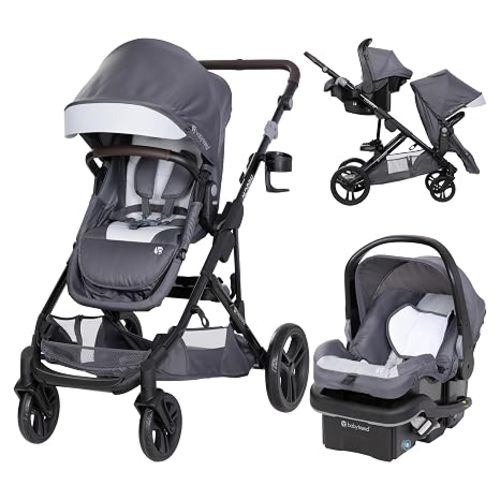 Baby Trend Single to Double Stroller & EZ-Lift Plus Infant Car Seat Combo, Dash Black - Lightweight and Compact Travel System Tandem for Babies, Infants, and Toddlers