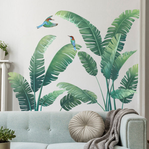 The Holiday Aisle® Tropical Green Leaves Plant Wall Stickers Nursery Decor Art Mural For Home Living Room Bedroom Green Plant Wall Decals | Wayfair