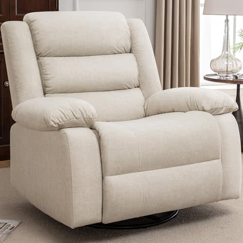 Korser Recliner Chair, Wide Rocker Chair, Rocking Chair with Massage and Heat,360°Swivel Nursery Rocking Chairs, Oversized Recliner for Adults, Cashmere Reclining Sofa for Living Room, Beige