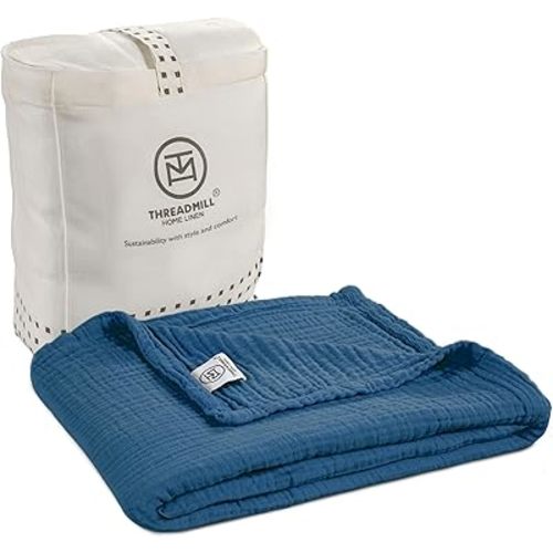 Threadmill Muslin Baby Blanket | 4 Layer Swaddle Blankets for Newborns| Multi Use Muslin Blankets 41 x 37| Ultra-Soft Breathable Baby Wrap for Boys & Girls| Registry Essential| Folkstone Blue