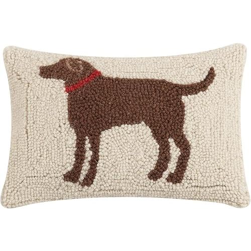 Peking Handicraft 30JES1458C12OB Brown Dog Wool and Cotton Pillow, 8 X 12 inch