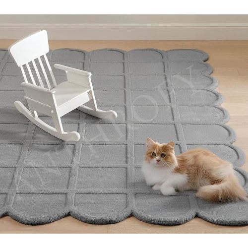 Selena Scallop Area Rug – 6’ x 9' – Handmade Wool Area Rugs – Beige – Rugs for Living Room, Bedroom – Anti-Skid – Carpets with Non-Slip Natural Backing with 100% Cotton