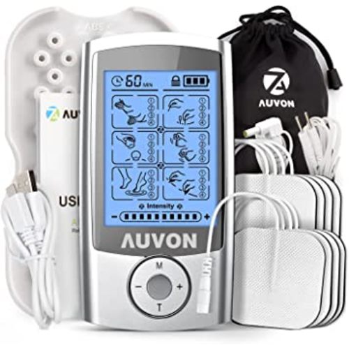 AUVON Rechargeable TENS Unit Muscle Stimulator, 24 Modes 4th Gen TENS Machine with 8pcs 2"x2" Premium Electrode Pads for Pain Relief