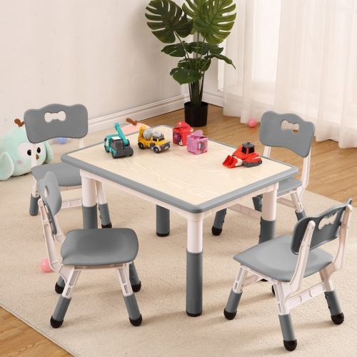 Garvee Kids Table and Chairs Set, Height Adjustable Desk With 4 Seats