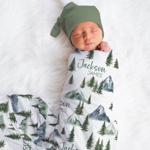 Personalized Forest Swaddle Blanket Woodland Name Baby Blanket Newborn Baby Boy Coming Home Outfit Hospital Photo Outfit Baby Shower Gift