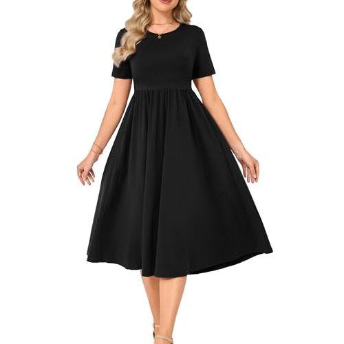 Women's Cotton Nursing Dresses Breastfeeding Midi Breastfeeding Dress with Pockets