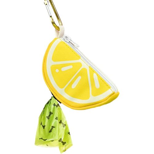 Lemon Shape Dog Poop Bag Holder and Carrier - Leash Attachment Poo Bag Dispenser with Stylish Cute Design,Lemon,Medium