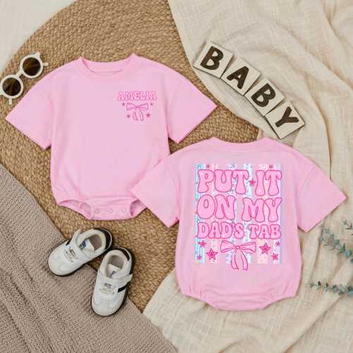 Personalized Striped Put It On My Dad's Tab Baby Girl Romper, Daddy's Girl Baby Outfit, Funny Father’s Day Baby Clothes, Baby Shower Gift